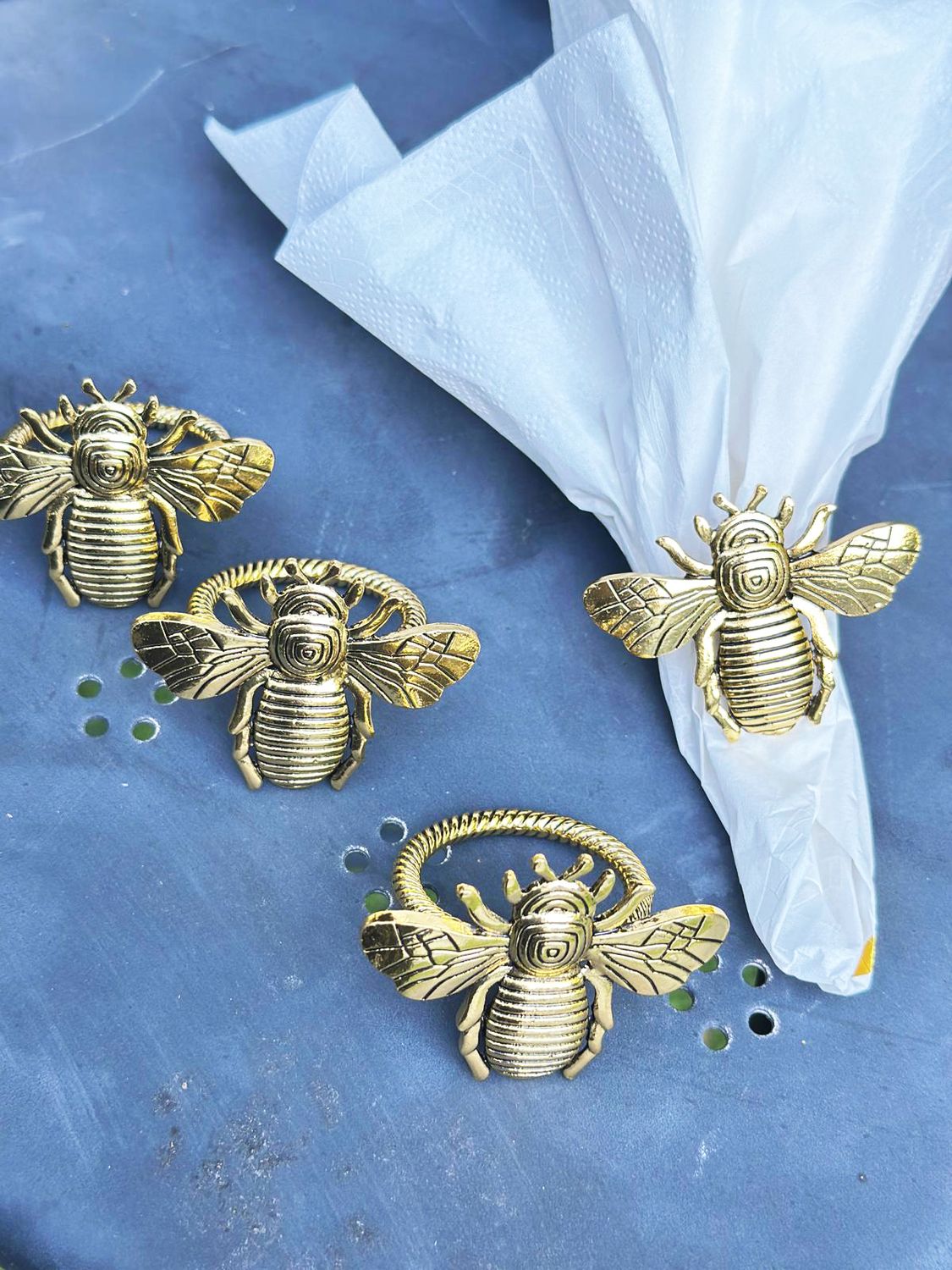 Lot de 4 ronds de serviette "ABEILLE DORÉE"